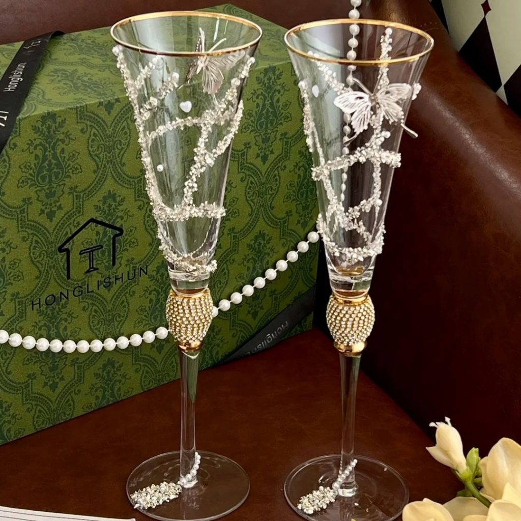 champagne glass​-24-Butterfly rhinestone