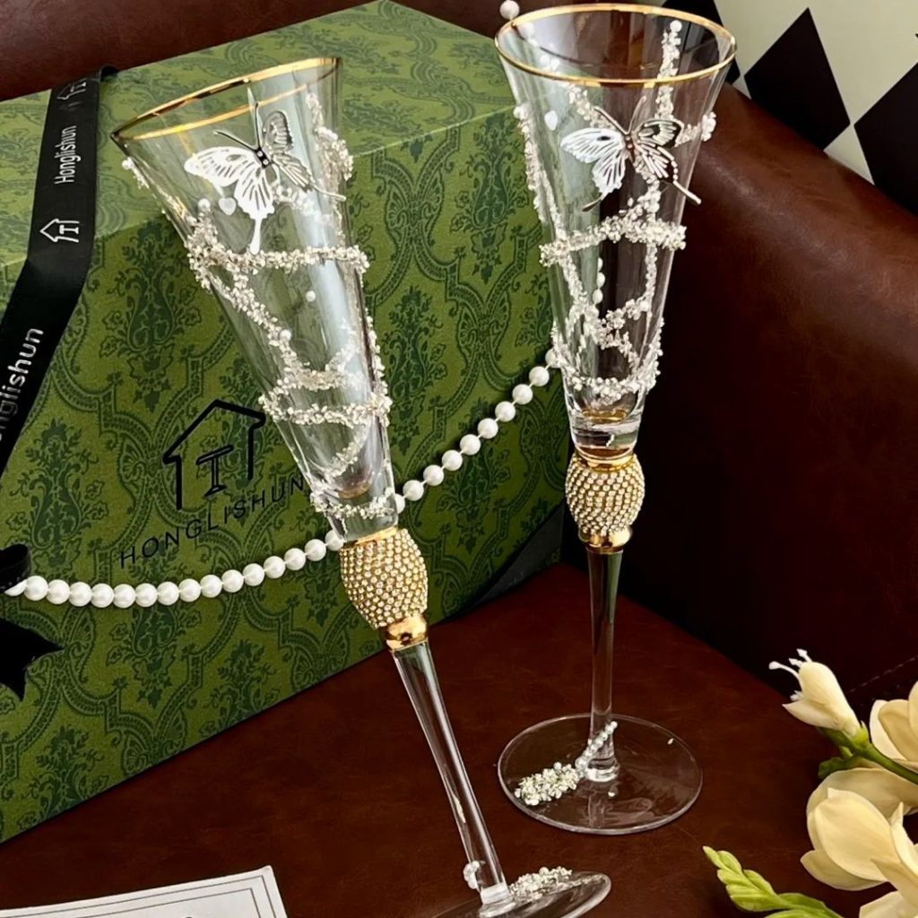 champagne glass​-25-Butterfly rhinestone