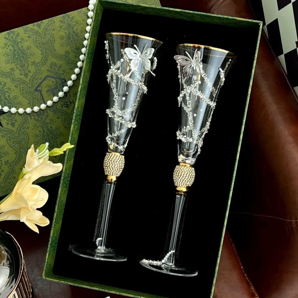 champagne glass​-26-Butterfly rhinestone