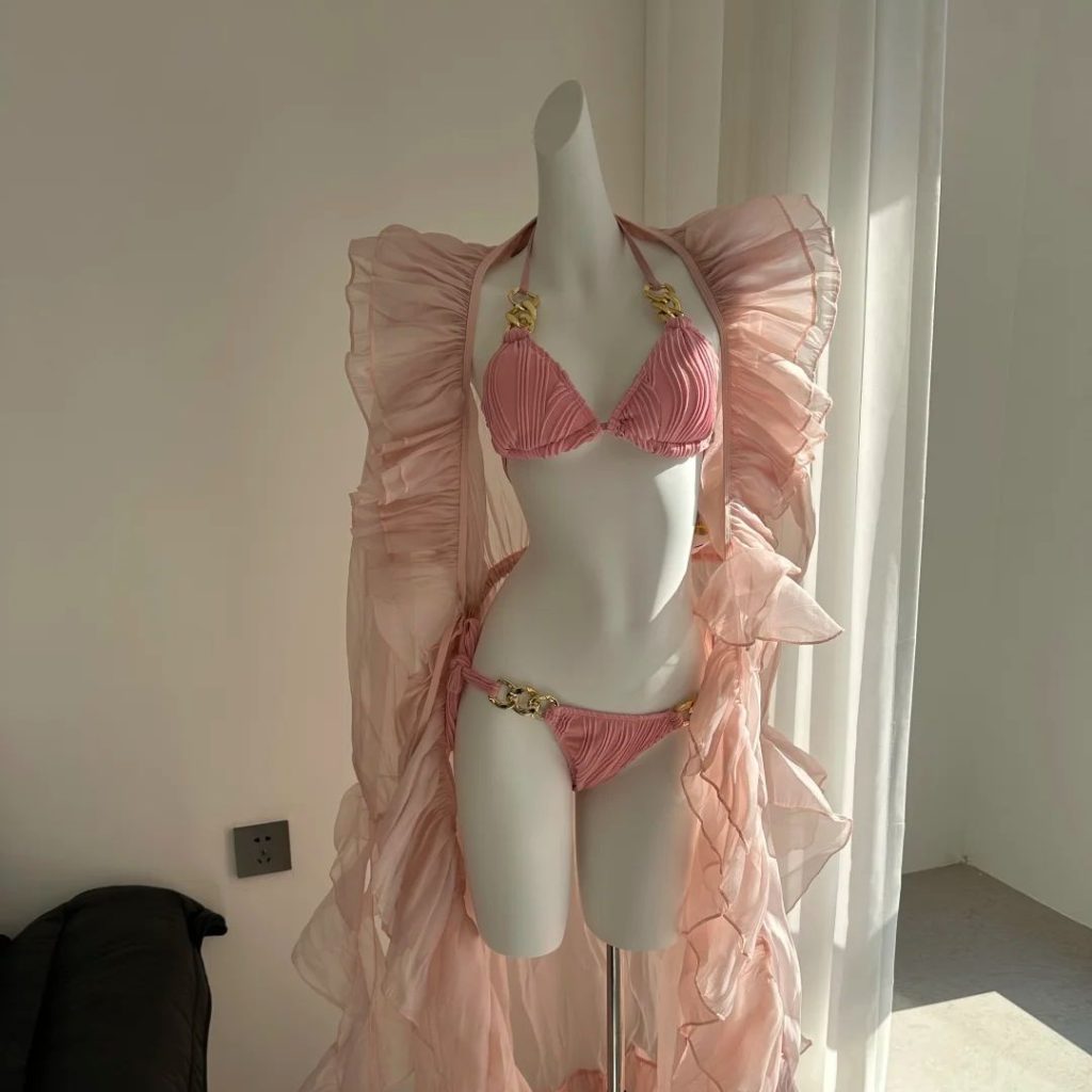 pink bikini​-25-Luxury soft-touch pink bikini trio