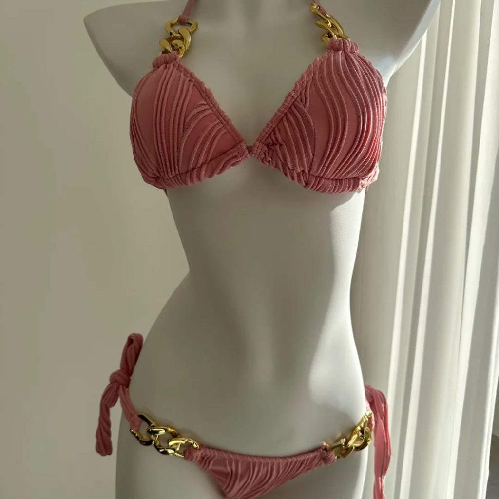pink bikini​-26-Luxury soft-touch pink bikini trio