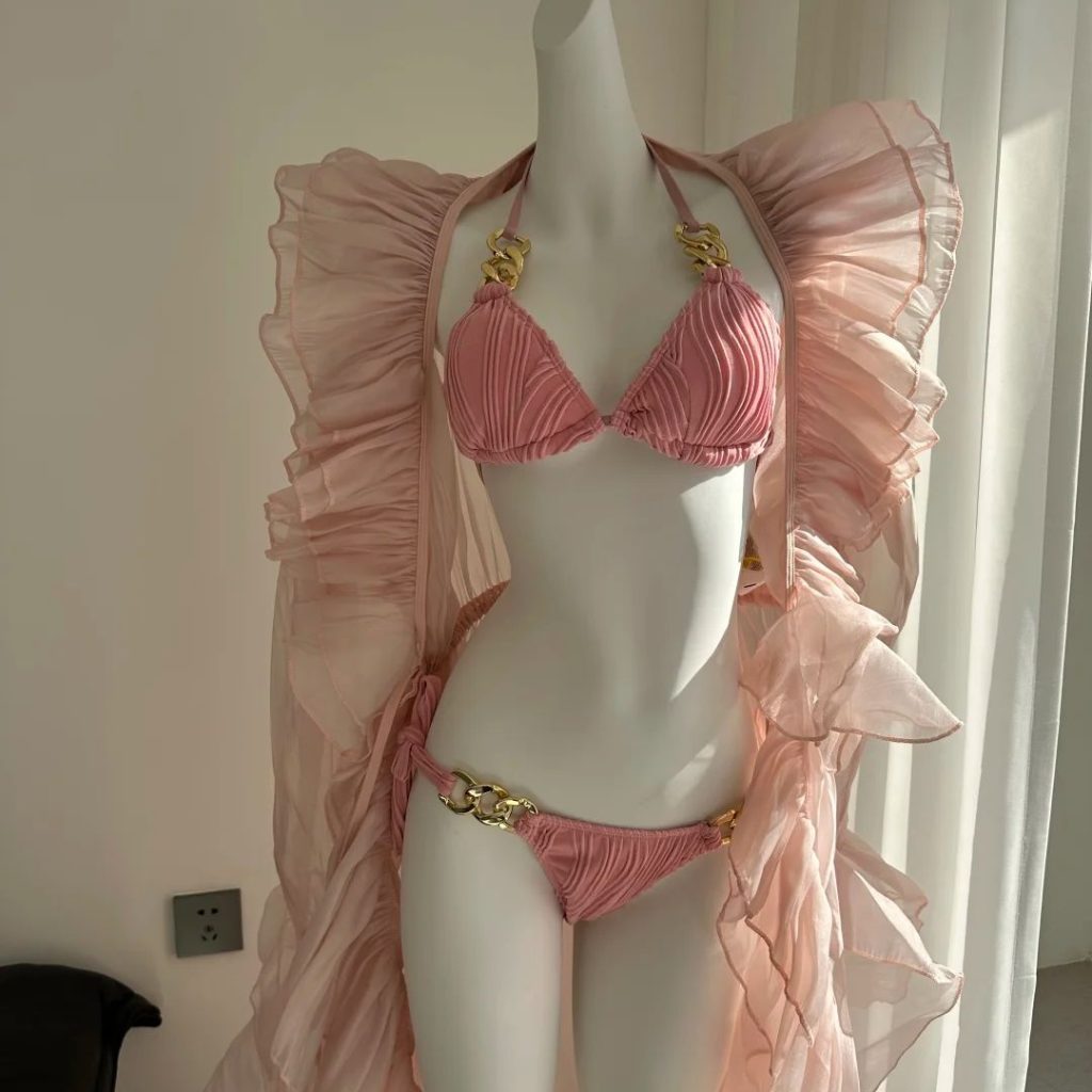 pink bikini​-27-Luxury soft-touch pink bikini trio