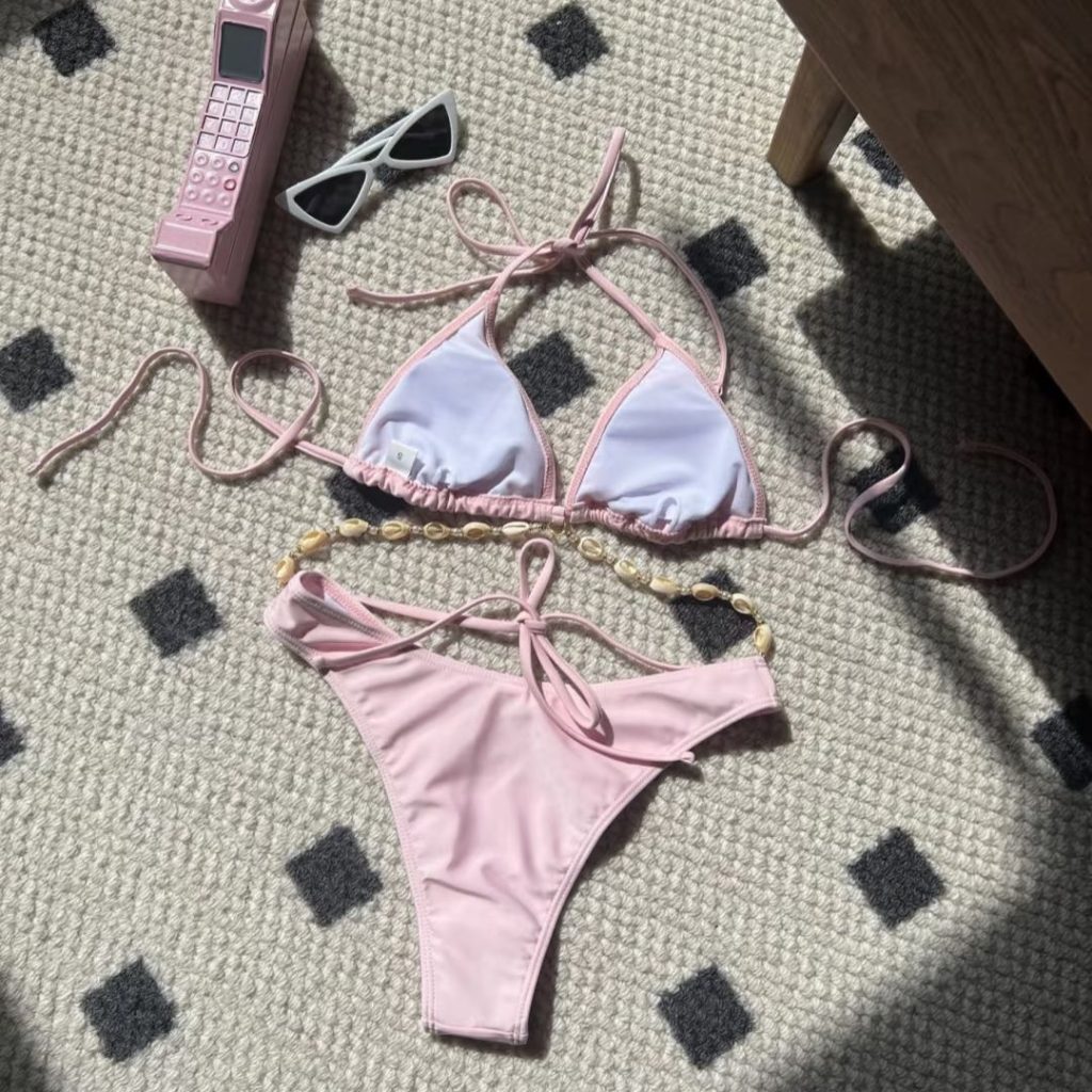pink bikini​-4-Seashell waist chain