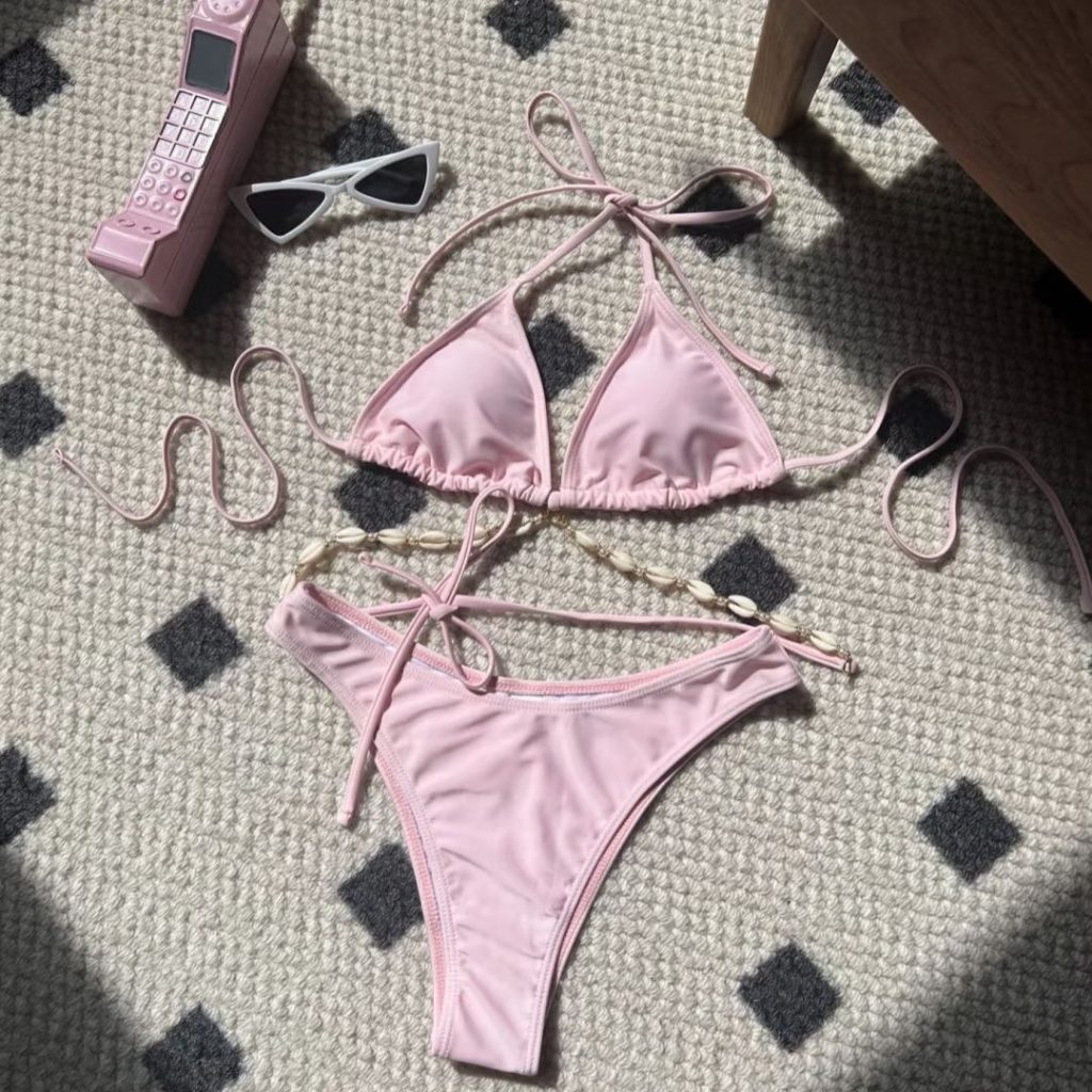 pink bikini​-6-Seashell waist chain