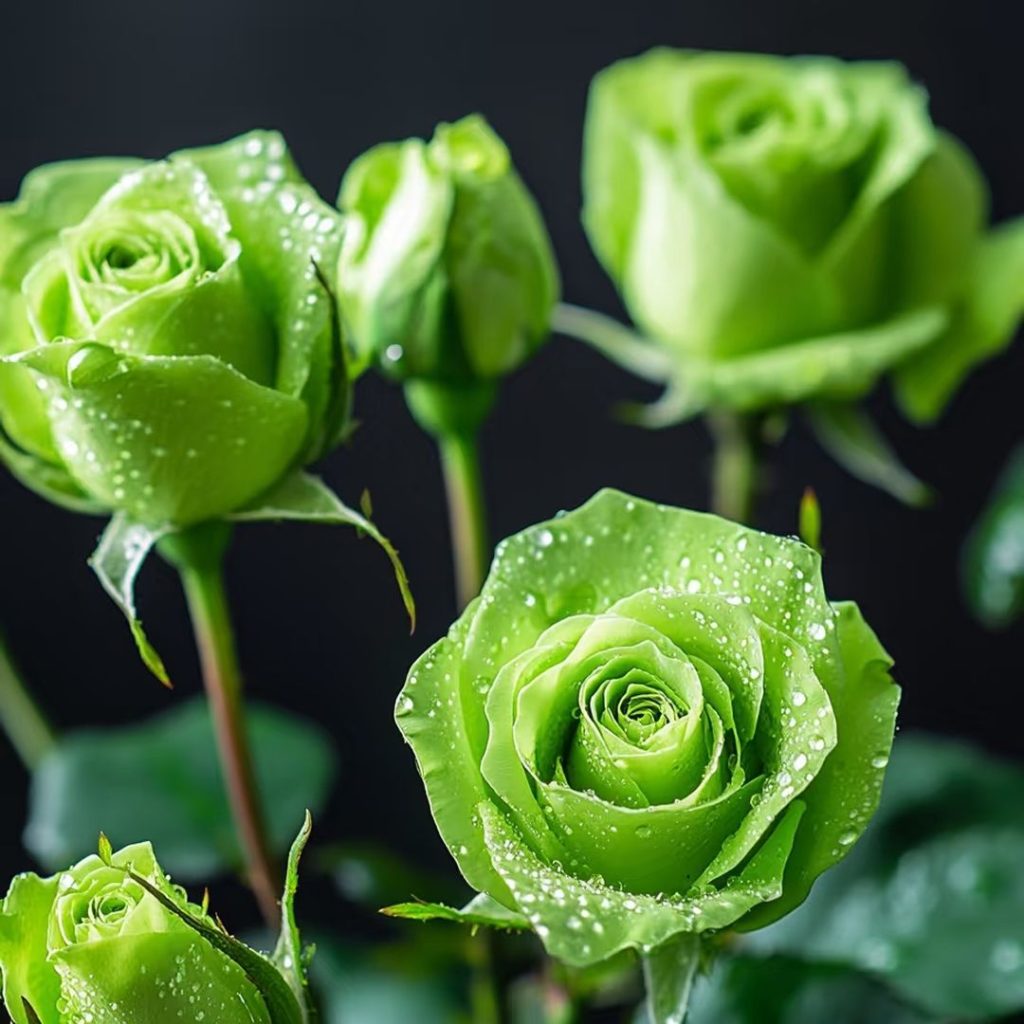 green roses​-1-in the rain