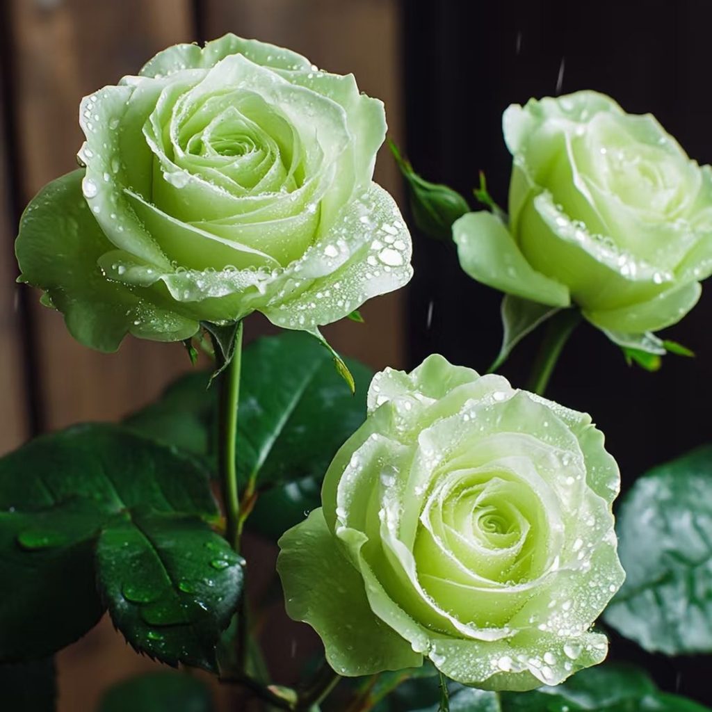 green roses​-3-in the rain