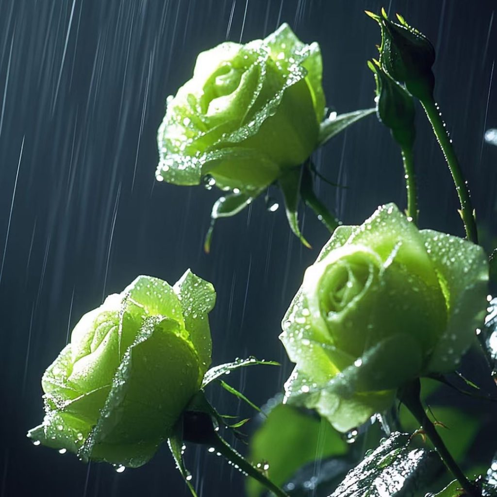green roses​-4-in the rain